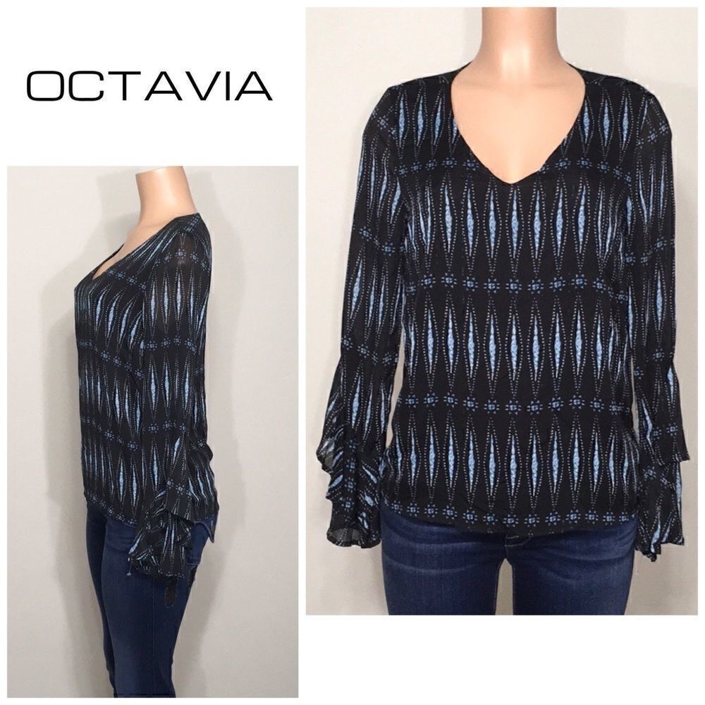 Blue and Black bell sleeve top. NWOT